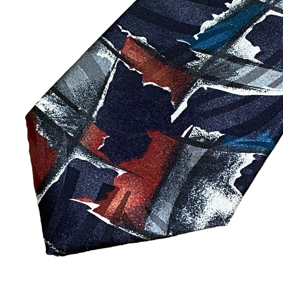 Vintage Pierre Cardin Abstract Tie Maroon Teal Geometric 90s Necktie - Picture 3 of 9